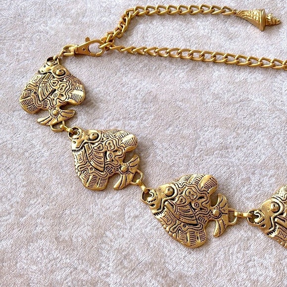 VINTAGE Gold Tone Tropical Angel Fish Chain Belt Metal Cinch Waist Lobster Clasp - Picture 11 of 16